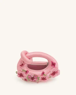 Abacus Embroidered Floral Mini Top Handle Bag - Pink