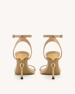 Alivia Gold Metal Heel Sandals - Khaki