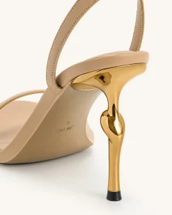 Alivia Gold Metal Heel Sandals - Khaki