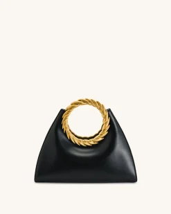 Amiya Leaf Handle Sculpture Bag - Black
