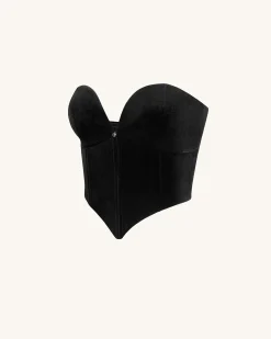 Anna Low-cut Velvet Corset Top - Black