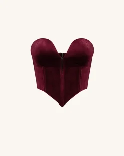 Anna Low-cut Velvet Corset Top - Claret