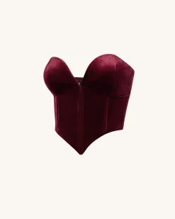 Anna Low-cut Velvet Corset Top - Claret