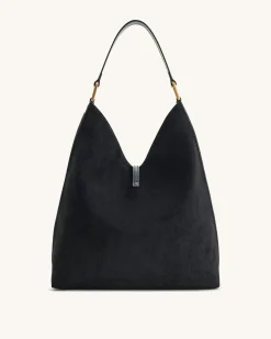 Aria Faux Suede Shoulder Bag - Black