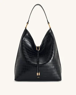 Aria Shoulder Bag - Black Croc