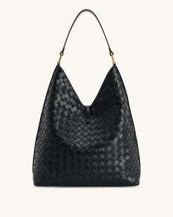 Aria Woven Texture Shoulder Bag - Black