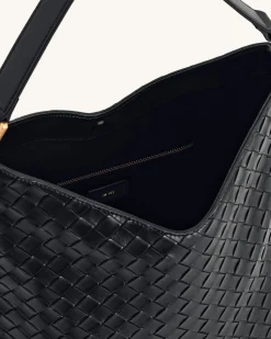 Aria Woven Texture Shoulder Bag - Black