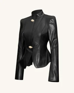 Autumn Metallic Conch PU Jacket - Black