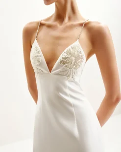 Ayliua Sweetheart-Neckline Rhinestones Embellished White Long Dress -
