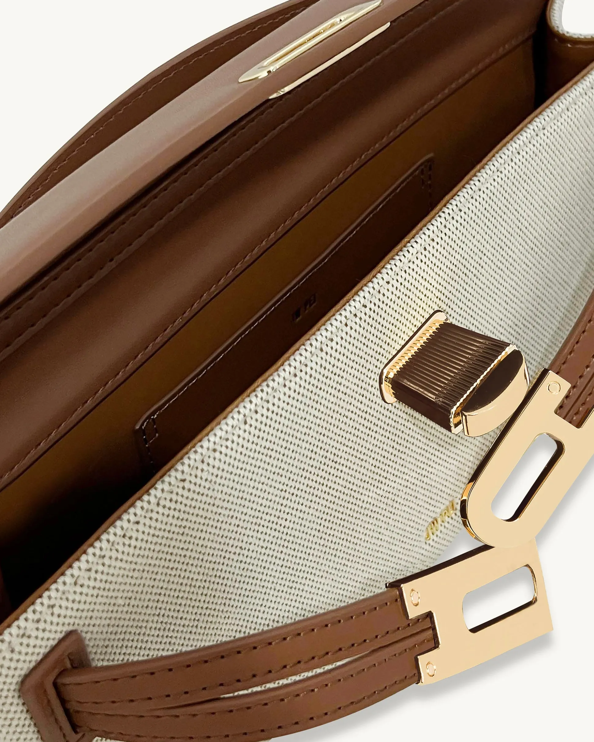 Bria Structured Top Handle Bag - Brown Canvas