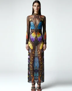 Butterfly Mesh Maxi Dress - Multicolor