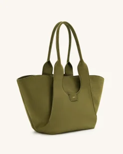 Cara Faux Suede Tote Bag - Dark Olive