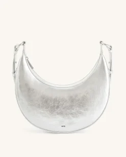 Carly Metallic Saddle Bag - Silver