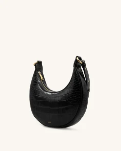 Carly Saddle Bag - Black Croc