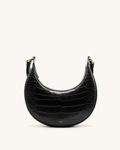 Carly Saddle Bag - Black Croc