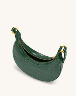 Carly Saddle Bag - Dark Green Croc