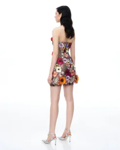 Cassian Floral Embroidered Mini Dress - Black Multi