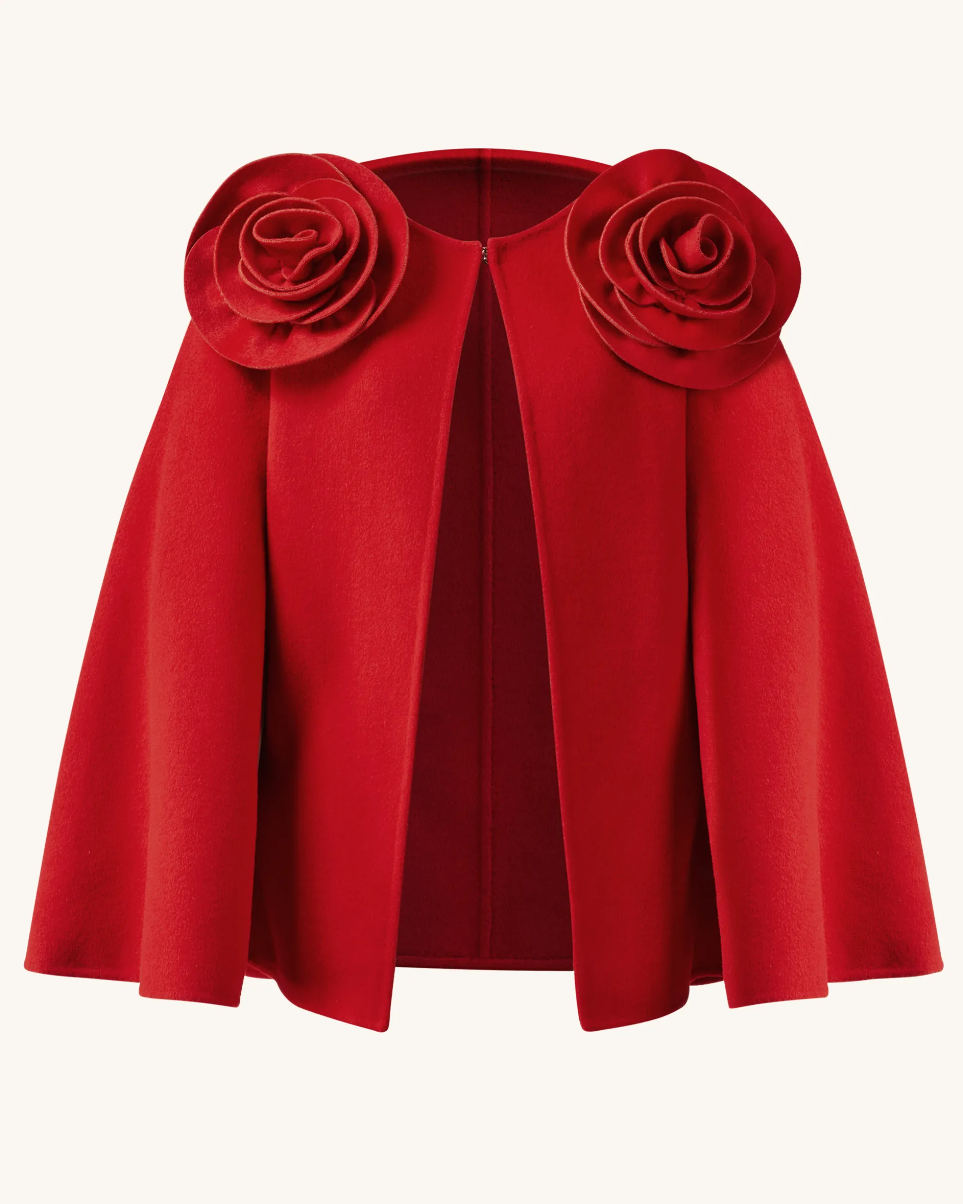 Clara Floral Applique Cape Coat - Red