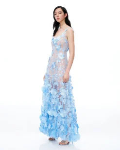 Clementine 3D Floral Embroidered Dress - Blue