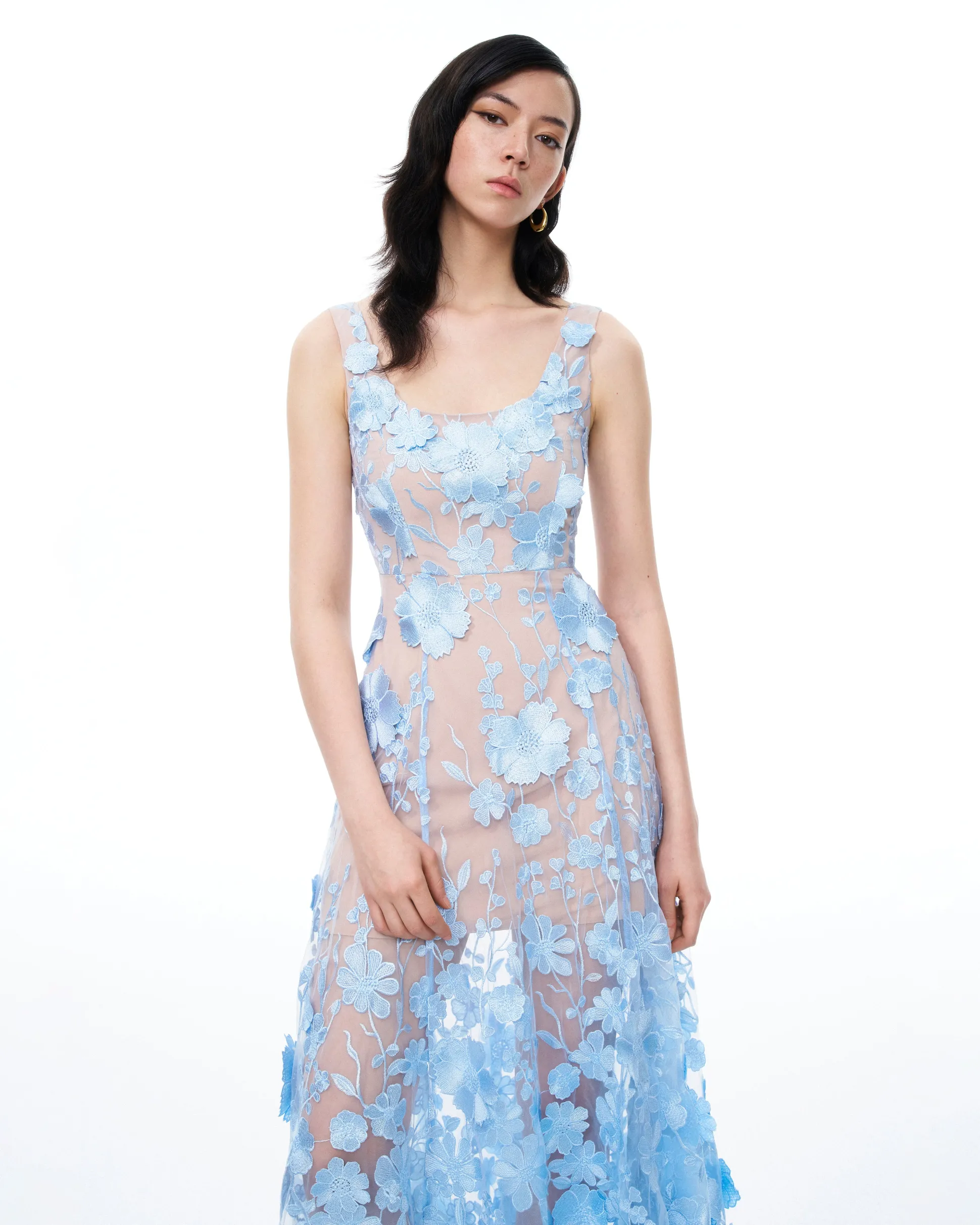 Clementine 3D Floral Embroidered Dress - Blue