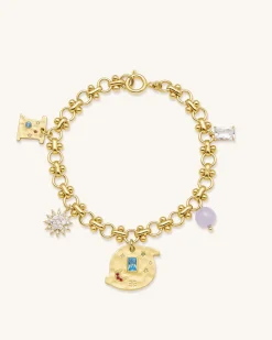 Cosmos Round Multi Charm Bracelet - 18ct Gold Plated & Multicolor Zirc
