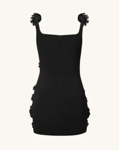 Elaina Black Rosette Applique Mini Dress - Black