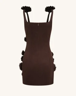 Elaina Pink Rosette Applique Mini Dress - Chocolate Brown