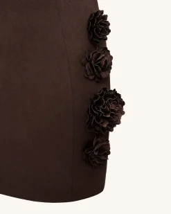 Elaina Pink Rosette Applique Mini Dress - Chocolate Brown