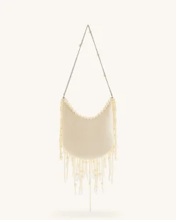 Elaine Pearl-Embellished Fringe Bag - White