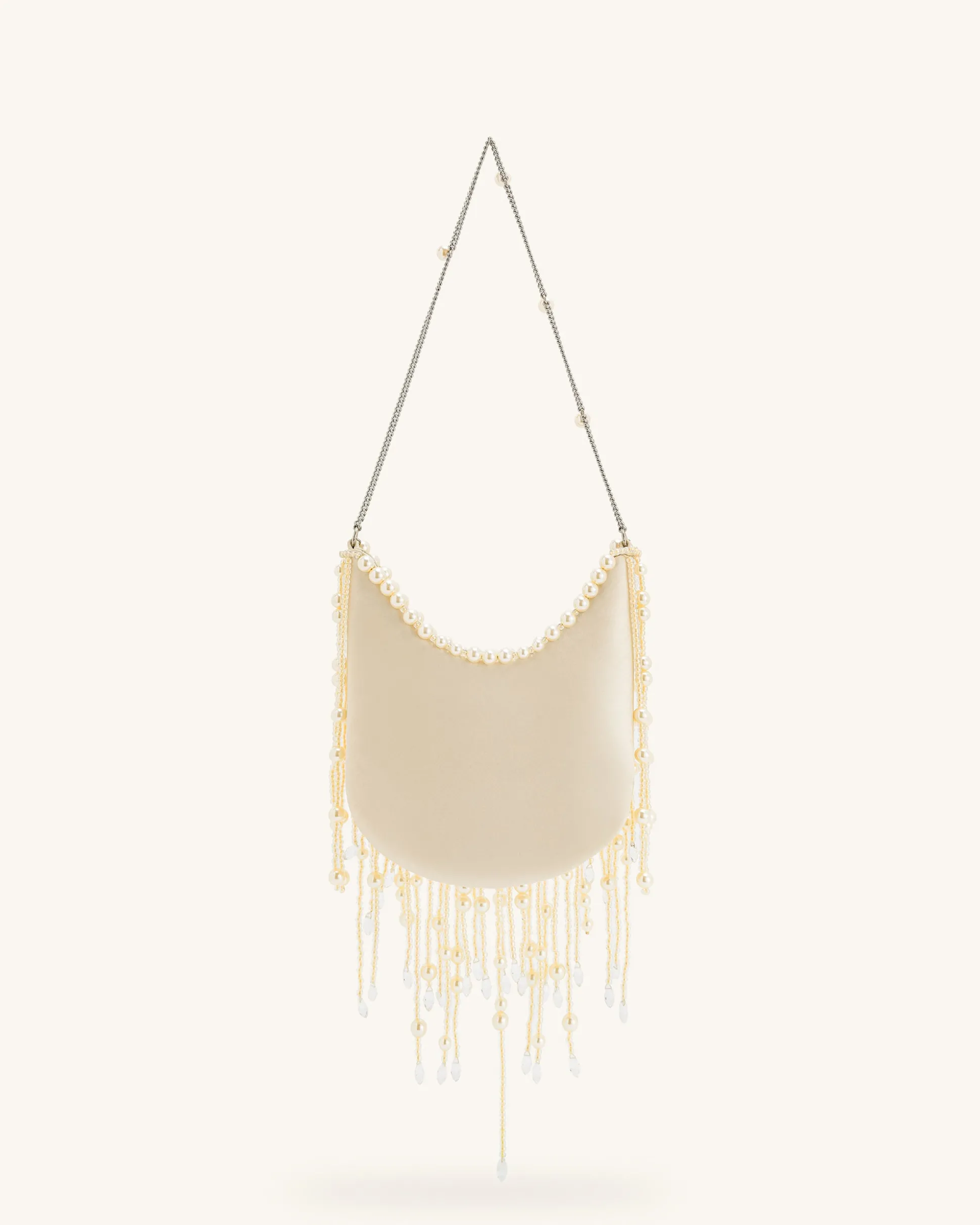Elaine Pearl-Embellished Fringe Bag - White