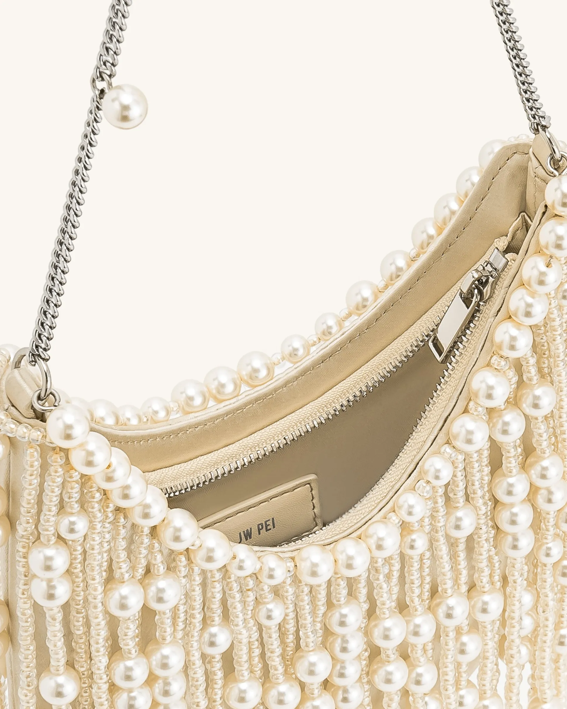 Elaine Pearl-Embellished Fringe Bag - White