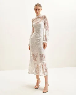 Elegant Lace Midi Dress - White