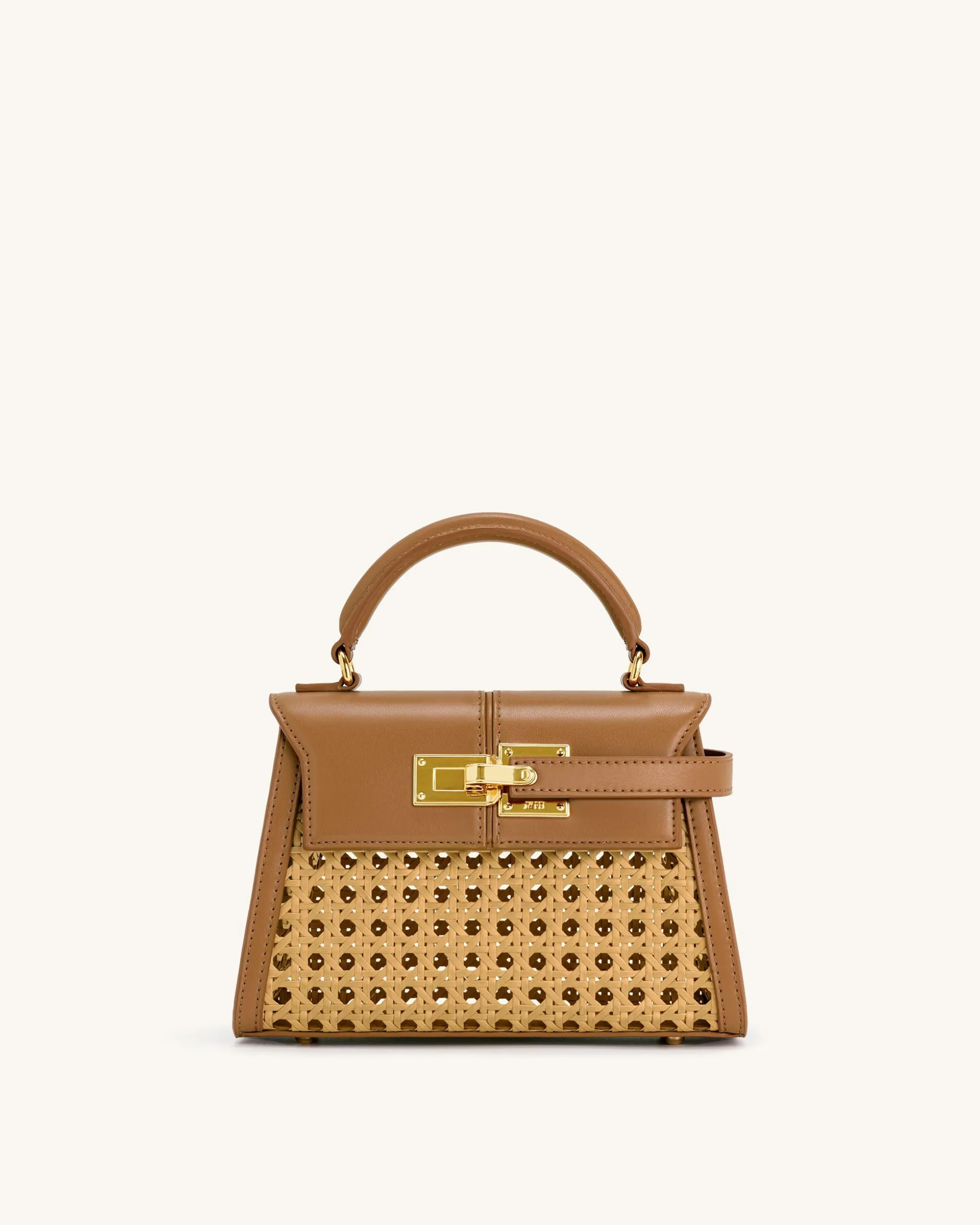 Elise Faux Bamboo Woven Top Handle Bag - Brown
