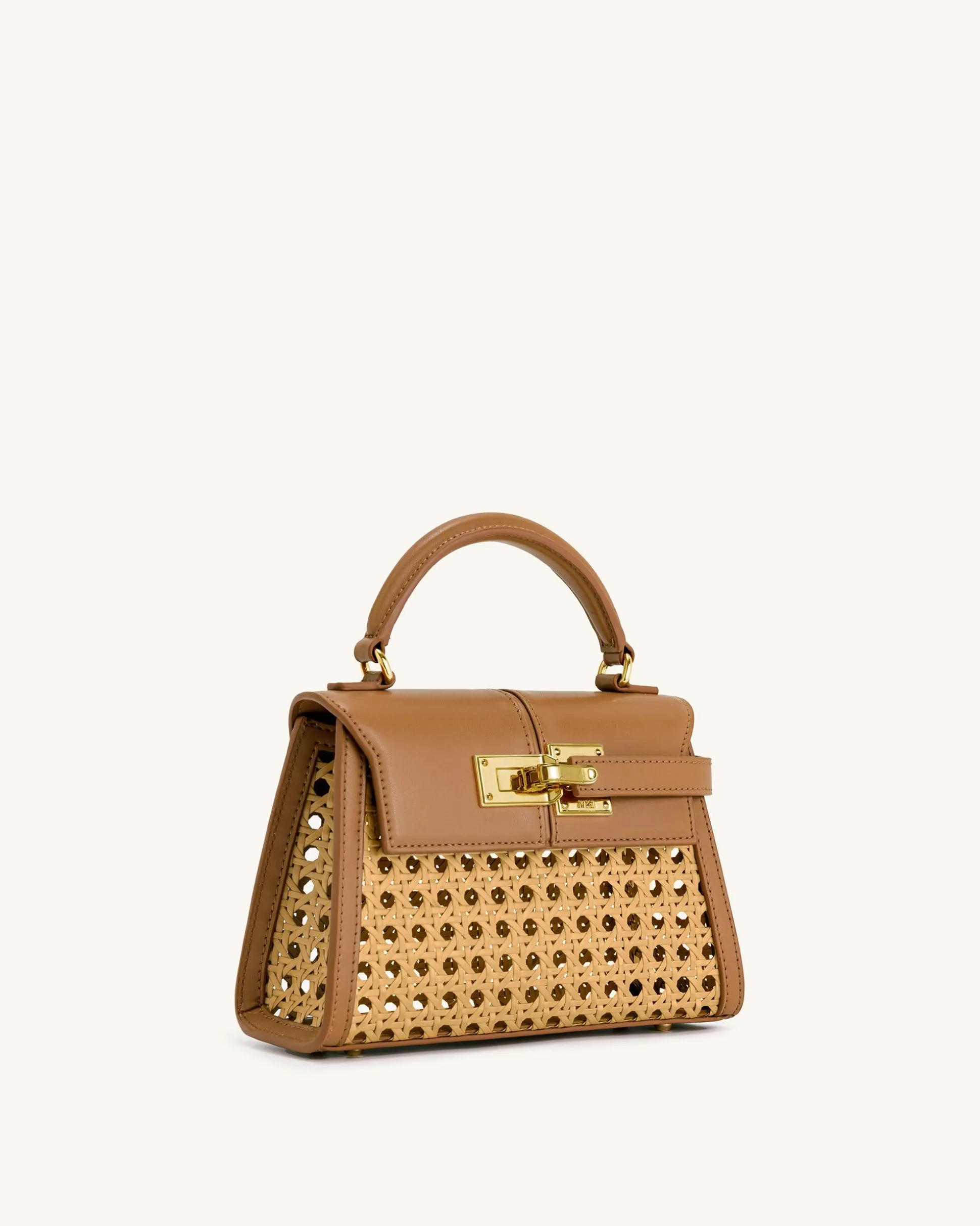 Elise Faux Bamboo Woven Top Handle Bag - Brown