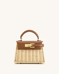 Elise Natural Rattan Weaving Handbag - Brown Rattan