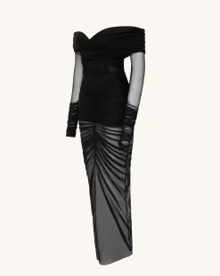 Emily Elegant Off-Shoulder Ruched Gown - Black