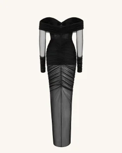 Emily Elegant Off-Shoulder Ruched Gown - Black