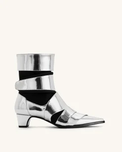 Emily Strap Ankle Boots - Silver