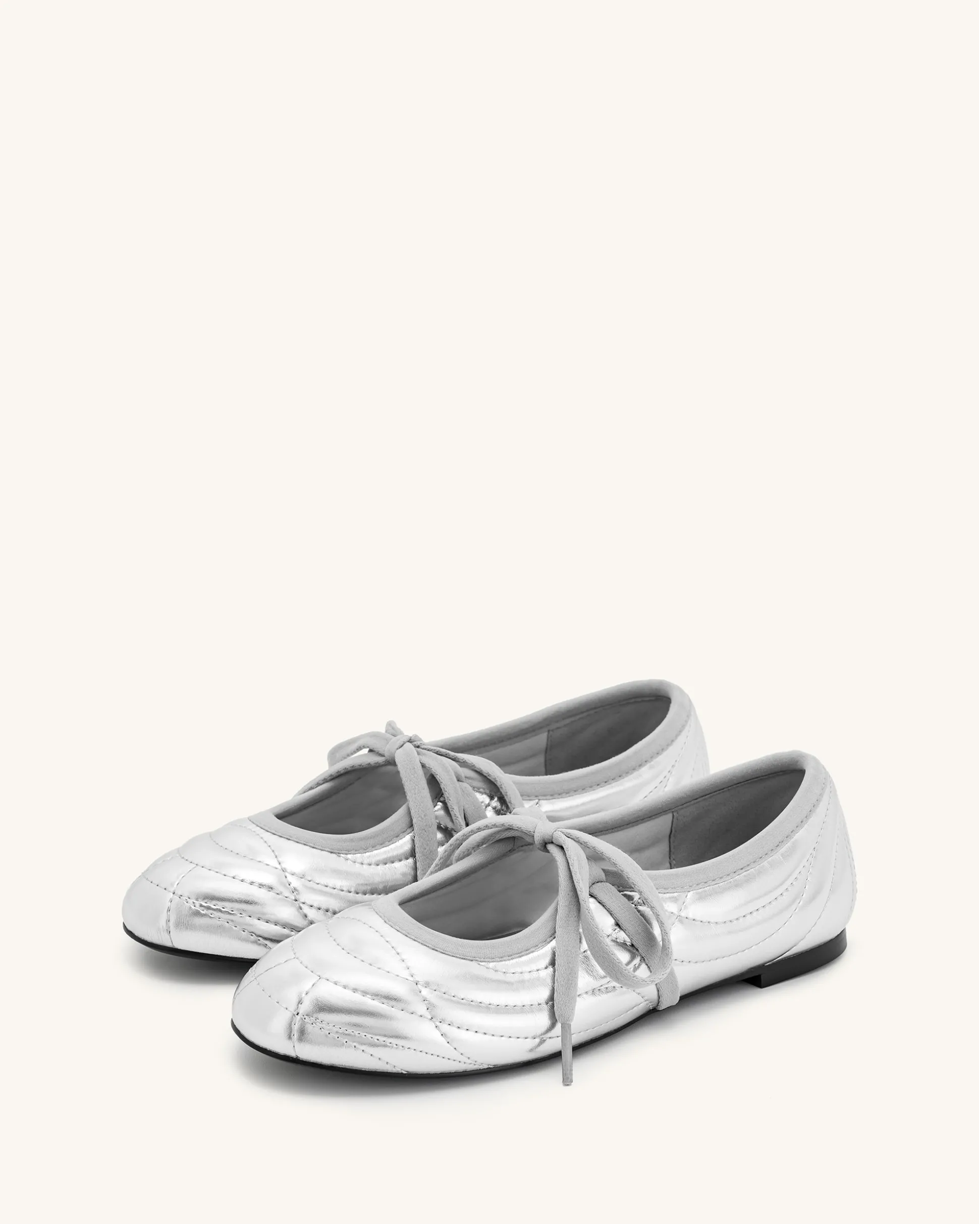 Erika Topstitching lace-up ballet Flats- Silver