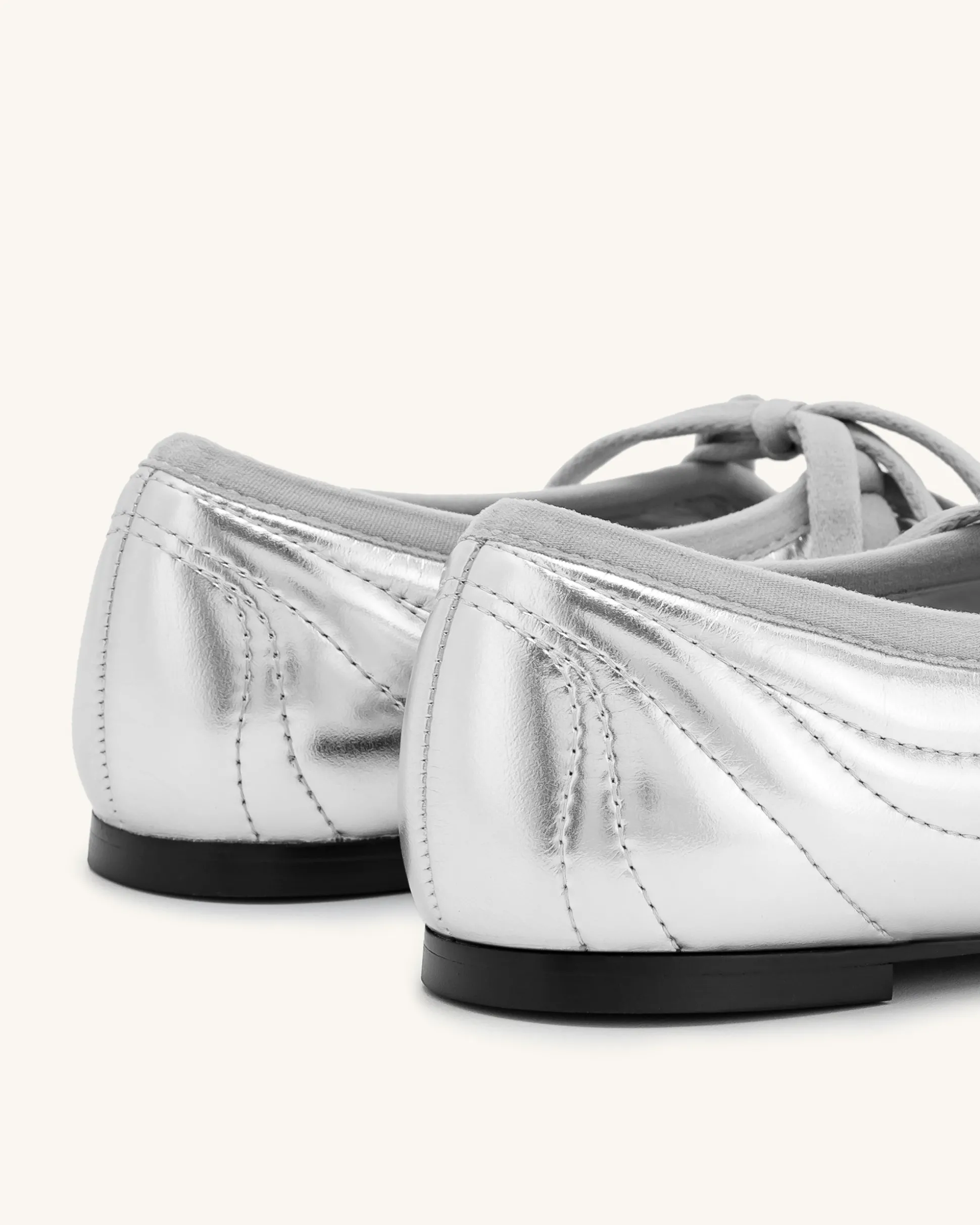 Erika Topstitching lace-up ballet Flats- Silver