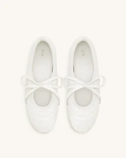 Erika Topstitching lace-up ballet Flats- White