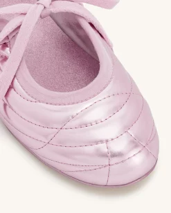 Erika Topstitching lace-up ballet Flats- Pink