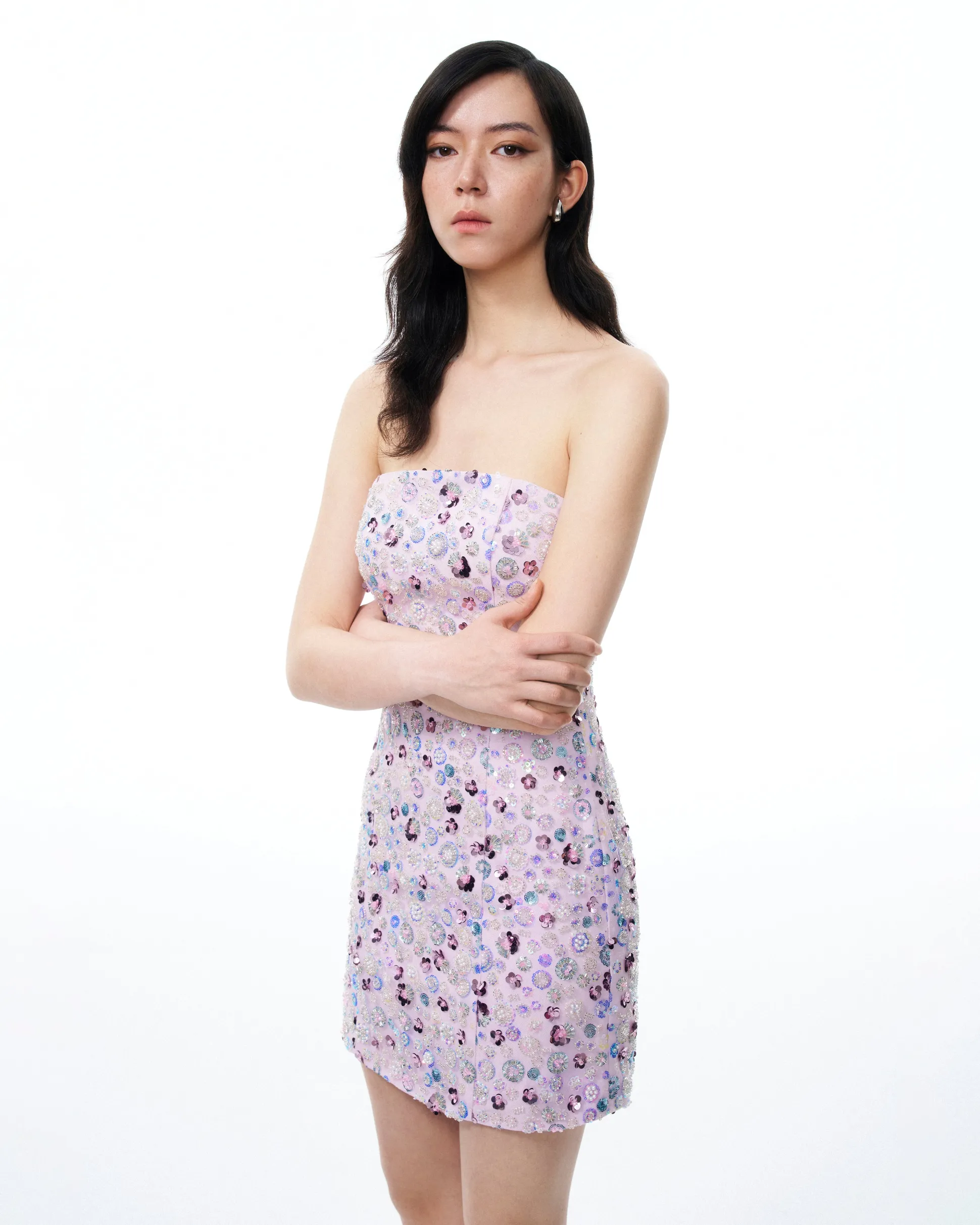 Esme Floral Sequin Embroidered Mini Dress - Purple