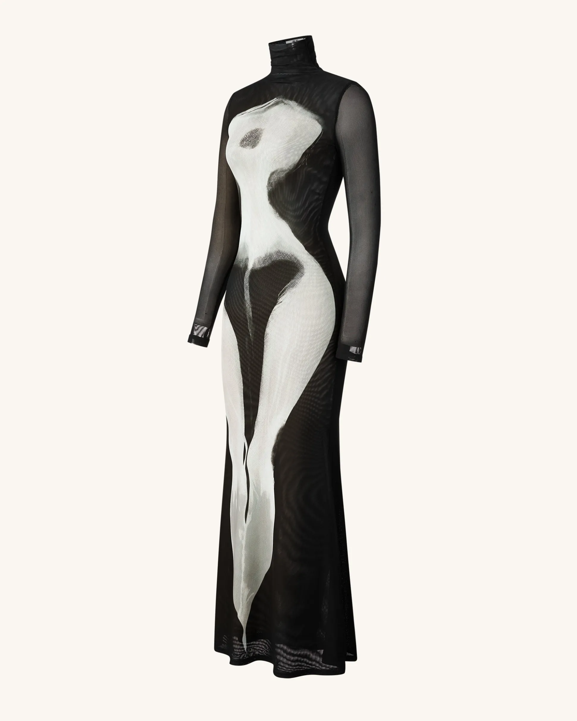 Eva Body Print Mesh Dress - Black and White