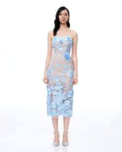 Evander 3D Floral Embroidered Maxi Dress - Blue