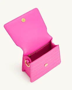 FAE Top Handle Crossbody - Hot Pink Croc