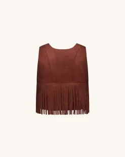 Faux Suede Fringe Halter - Burgundy