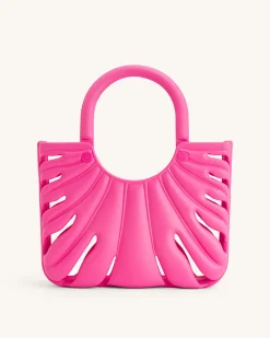 Faye Leaf Beach Bag - Bright Pink