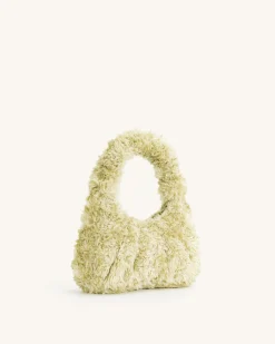 Gabbi Faux Fur Medium Ruched Hobo Handbag - Light Green