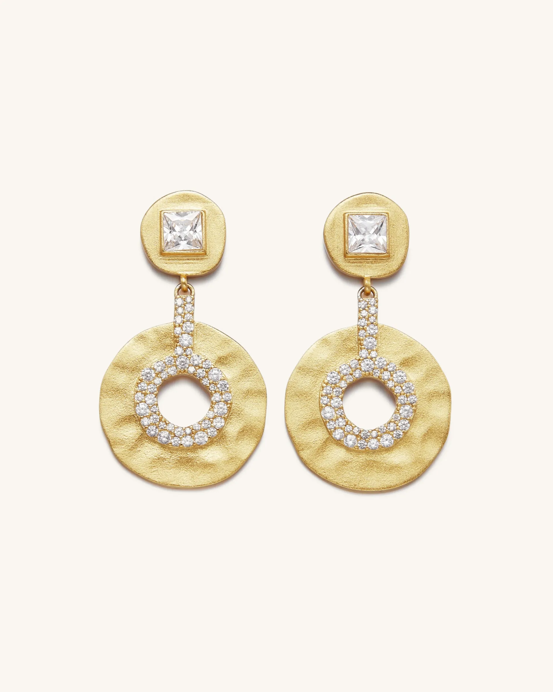 Geometrical Openwork Small Round Earrings - 18ct Gold Plated & White Z